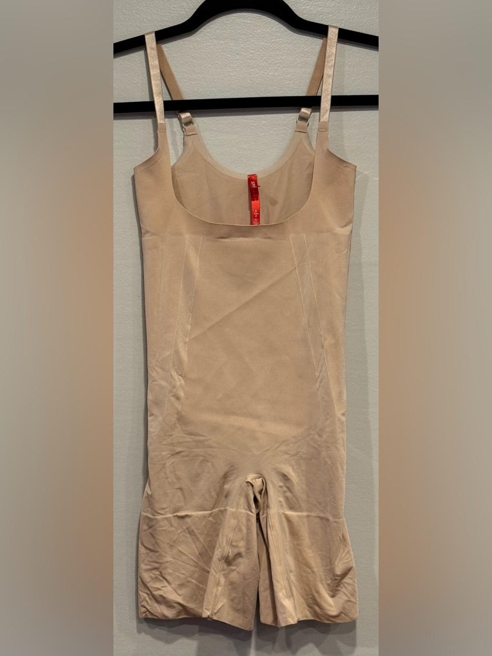 SPANX OnCore Open-Bust Mid-Thigh Bodysuit Shaper Beige Nude Size Small